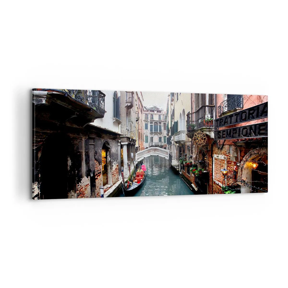 Quadro su tela - Stampe su Tela - Paesaggio veneziano con gondola e ponte - 100x40 cm