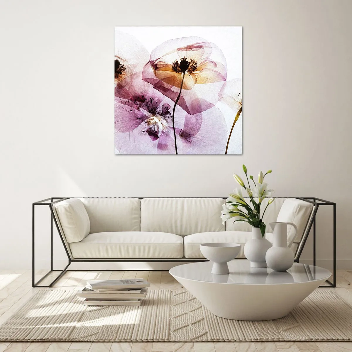 Quadro su vetro - Fiori trasparenti - 60x60 cm