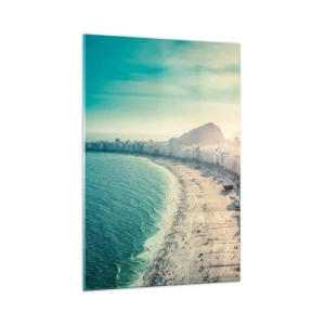 Quadro su vetro - Panorama della spiaggia di Copacabana con le montagne sullo sfondo a Rio de Janeiro - 70x100cm - Vacanze senza fine a Rio - Decorazione murale moderna per soggiorno e camera da letto ARTTOR