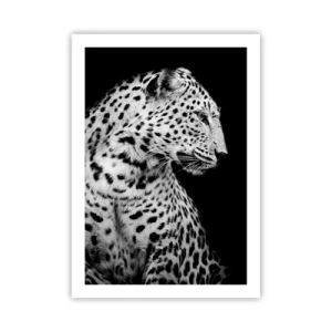 Poster - Ritratto in bianco e nero di un leopardo su sfondo nero - 50x70cm - Profilo destro perfetto! - Decorazione murale moderna per soggiorno e camera da letto ARTTOR