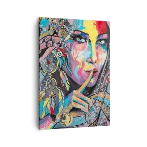 Quadro su tela - Stampe su Tela - Volto femminile colorato in stile artistico - 50x70cm - Taci, finché capirai - Decorazione murale moderna per soggiorno e camera da letto ARTTOR
