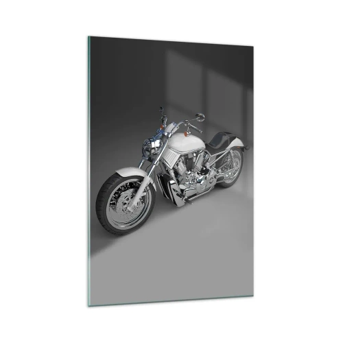 Quadro su vetro - Motocicletta cruiser bianca su sfondo grigio - 80x120cm - Viene voglia di inginocchiarsi - Decorazione murale moderna per soggiorno e camera da letto ARTTOR