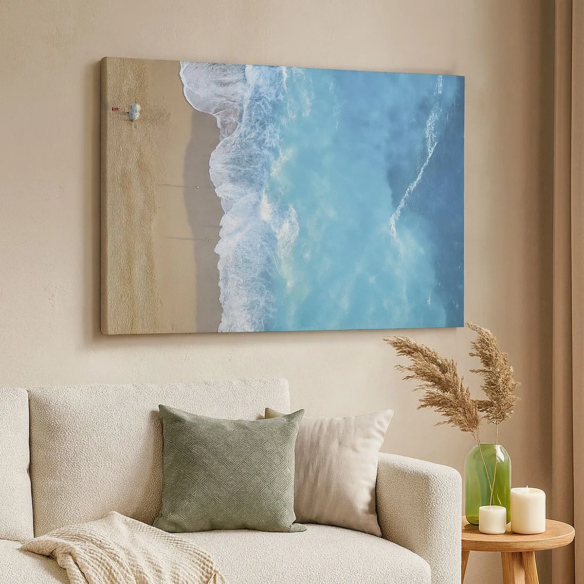 Quadro su tela - Stampe su Tela - Una vista a volo d'uccello della spiaggia e delle onde del mare - 70x50cm - La forza del blu - Decorazione murale moderna per soggiorno e camera da letto ARTTOR