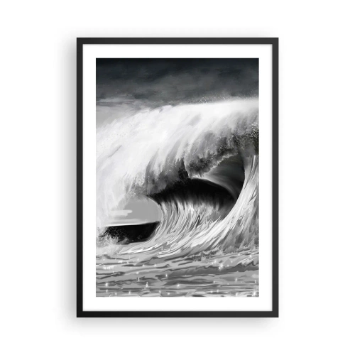 Poster in cornice nera - Un'onda potente nei toni del grigio - 50x70cm - La furia dell'oceano - Decorazione murale moderna per soggiorno e camera da letto ARTTOR