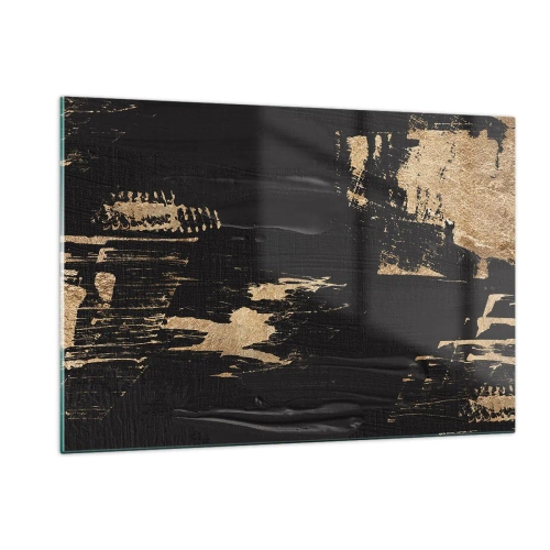 Quadro su vetro - Astrazione nera e oro con una texture simile a una pennellata - 120x80cm - Tracce del contatto - Decorazione murale moderna per soggiorno e camera da letto ARTTOR