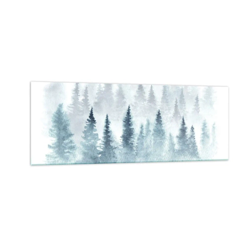 Quadro su vetro - Foreste di conifere immerse in una delicata nebbia - 140x50cm - Avvolti nella nebbia - Decorazione murale moderna per soggiorno e camera da letto ARTTOR