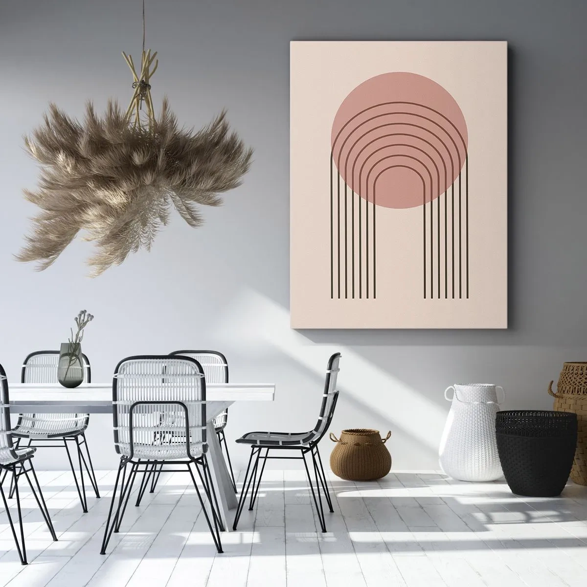 Quadro su tela - Stampe su Tela - Motivo astratto con cerchio rosa e linee - 50x70cm - Attrazione irresistibile - Decorazione murale moderna per soggiorno e camera da letto ARTTOR