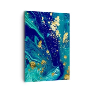 Quadro su tela - Stampe su Tela - Una composizione astratta con accenti blu, verdi e dorati. - 50x70cm - Petali di sole - Decorazione murale moderna per soggiorno e camera da letto ARTTOR