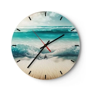 Orologio da parete - Orologio in Vetro - Onde turchesi che si infrangono su una spiaggia sabbiosa - 30x30cm - La calma dell'oceano - Decorazione murale moderna per soggiorno, cucina e camera da letto ARTTOR