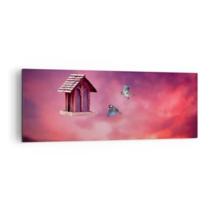 Quadro su tela - Stampe su Tela - Un paesaggio pittoresco con una casetta per gli uccelli e un tramonto - 140x50cm - Invito a cena - Decorazione murale moderna per soggiorno e camera da letto ARTTOR