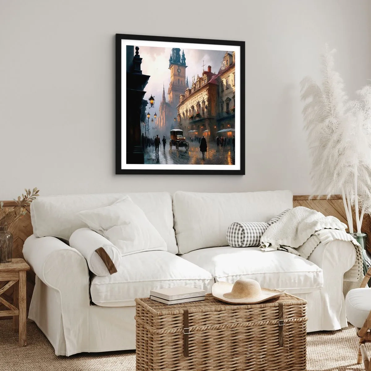 Poster in cornice nera - Il fascino delle sere di Praga - 60x60 cm