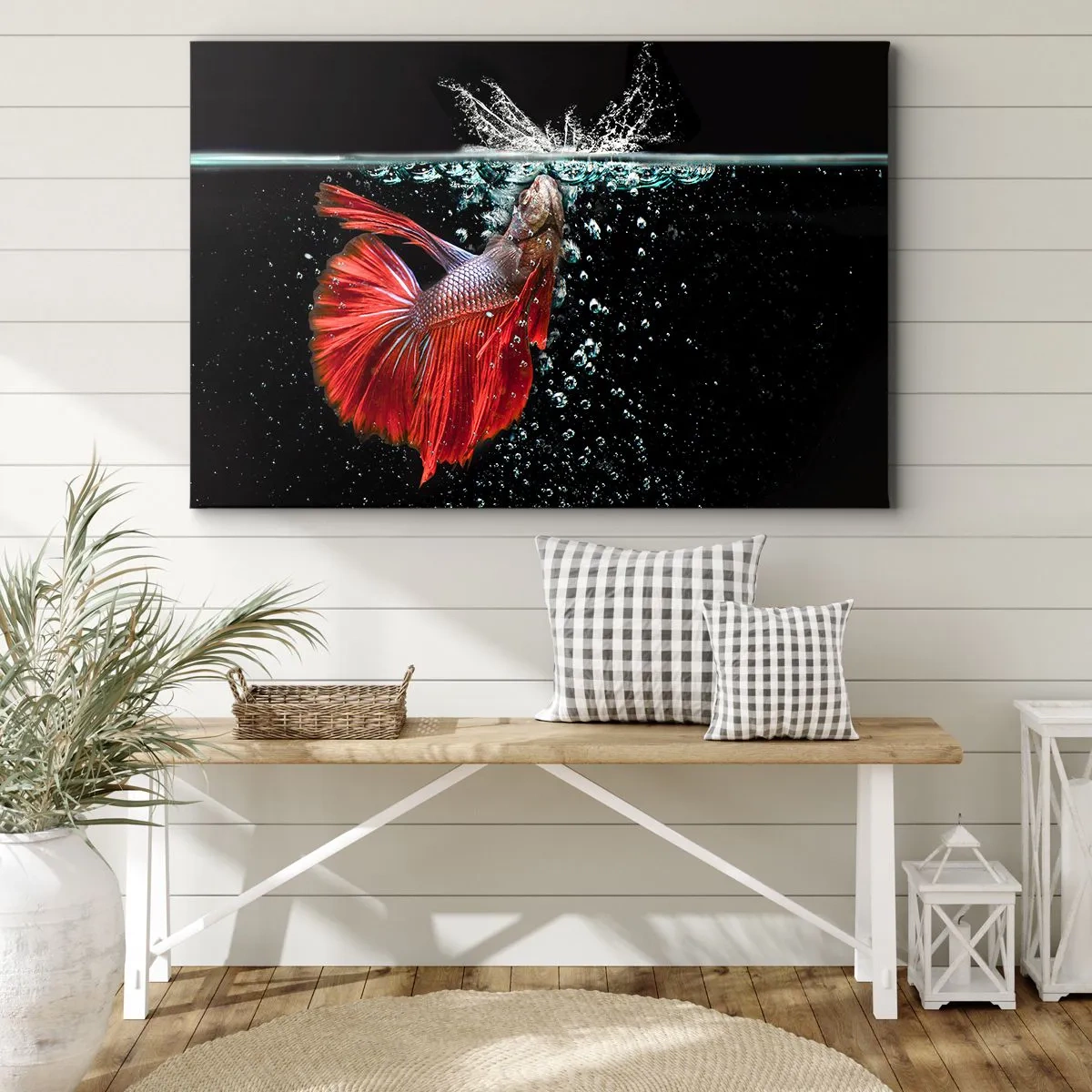 Quadro su tela - Stampe su Tela - Un magnifico betta nell'acqua su uno sfondo scuro - 120x80cm - Hai tre desideri - Decorazione murale moderna per soggiorno e camera da letto ARTTOR