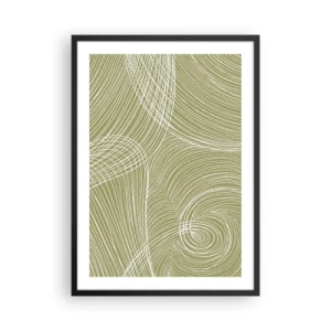Poster in cornice nera - Una composizione astratta nei toni del verde con linee dinamiche. - 50x70cm - Astrazione intricata in bianco - Decorazione murale moderna per soggiorno e camera da letto ARTTOR