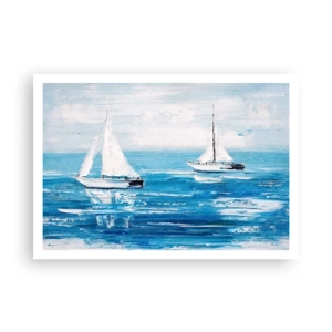 Poster - Yacht sul mare blu in stile artistico - 100x70cm - Con un amico al fianco - Decorazione murale moderna per soggiorno e camera da letto ARTTOR