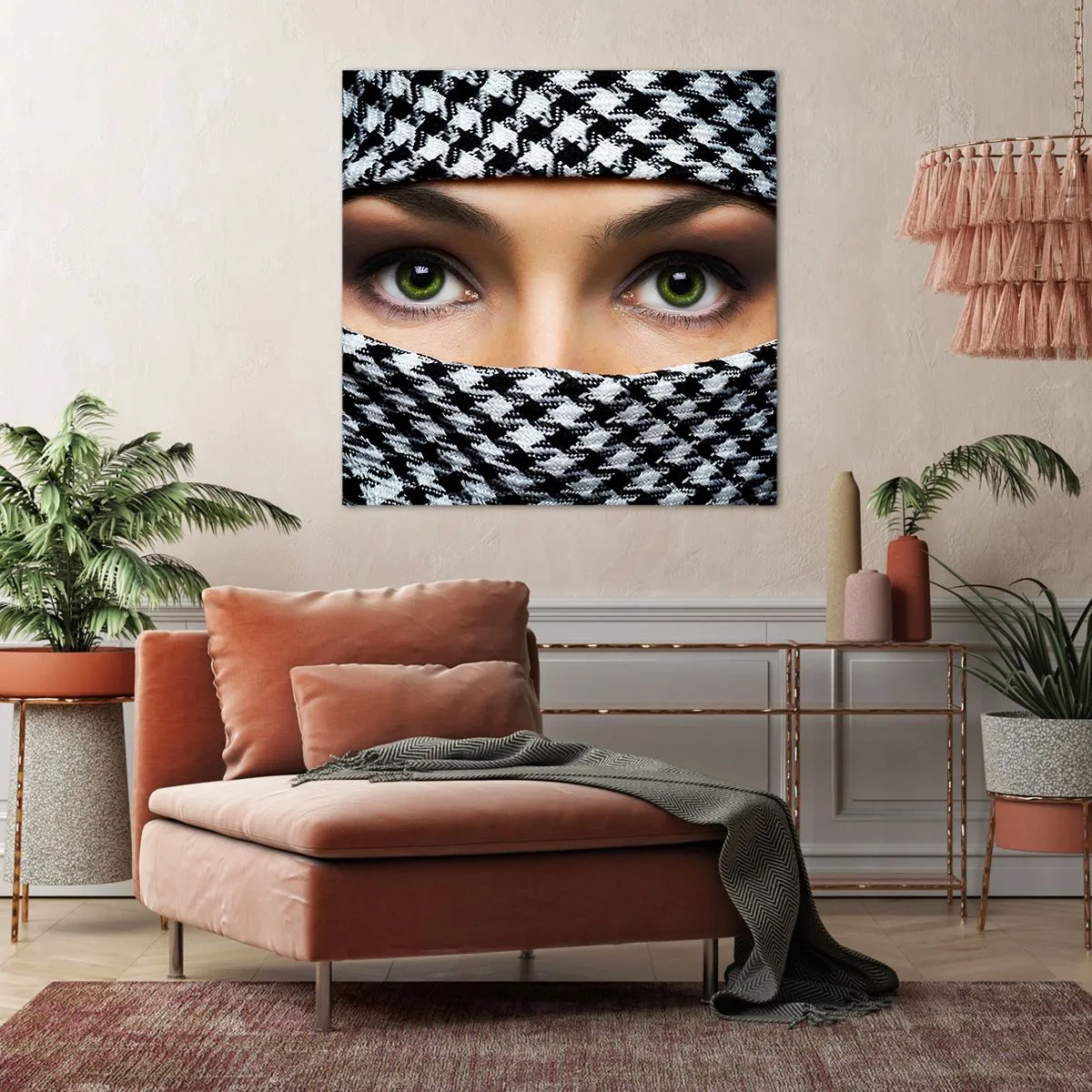 Quadro su tela - Stampe su Tela - Ritratto di bellezza velata con gli occhi verdi - 50x50 cm