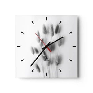 Orologio da parete - Orologio in Vetro - Erbe delicate in tonalità di grigio su sfondo bianco - 30x30cm - Erba soffice - Decorazione murale moderna per soggiorno e camera da letto ARTTOR