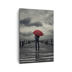 Quadro su tela - Stampe su Tela - Una persona con un ombrello rosso su un molo piovoso - 70x100cm - Non importa che piove - Decorazione murale moderna per soggiorno e camera da letto ARTTOR