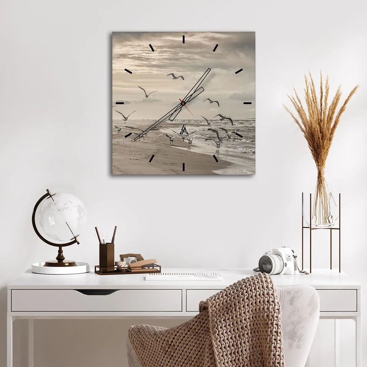 Orologio da parete - Orologio in Vetro - Brusio del mare, canto degli uccelli - 30x30 cm