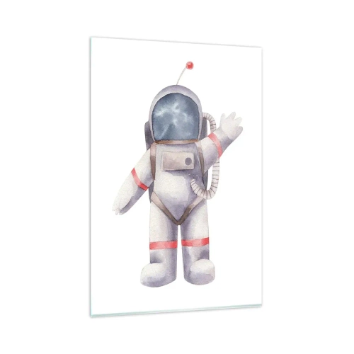 Quadro su vetro - Astronauta in stile acquerello su sfondo bianco - 80x120cm - Ci vediamo! - Decorazione murale moderna per soggiorno e camera da letto ARTTOR
