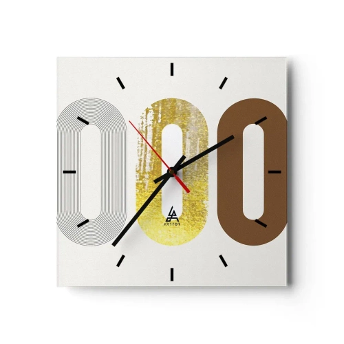 Orologio da parete - Orologio in Vetro - Motivo astratto di tre forme geometriche - 30x30cm - Ohh! - Decorazione murale moderna per soggiorno e camera da letto ARTTOR