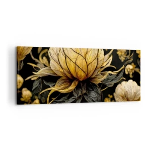 Quadro su tela - Stampe su Tela - Fiore dorato su sfondo scuro - 120x50cm - Delicata fragilità - Decorazione murale moderna per soggiorno e camera da letto ARTTOR