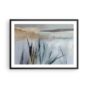 Poster in cornice nera - Un pittoresco paesaggio invernale con campi ed erbe - 70x50cm - Campi d'inverno - Decorazione murale moderna per soggiorno e camera da letto ARTTOR