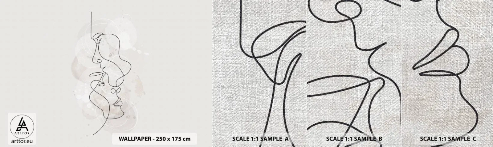 Campione di Fotomurale Premium Canvas - Intrecciati in un abbraccio - Astrazione, Uomo, Donna - 100x30 cm