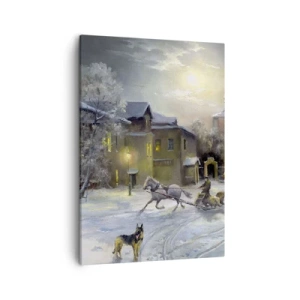 Quadro su tela - Stampe su Tela - Paesaggio invernale in una città russa con una slitta e una chiesa - 50x70cm - La magia dell'inverno russo - Decorazione murale moderna per soggiorno e camera da letto ARTTOR