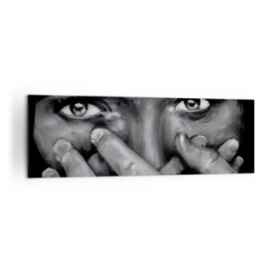 Quadro su tela - Stampe su Tela - Ritratto in bianco e nero di una donna che si copre il viso con le mani. - 160x50cm - Non dico chi l'ha dipinto - Decorazione murale moderna per soggiorno e camera da letto ARTTOR