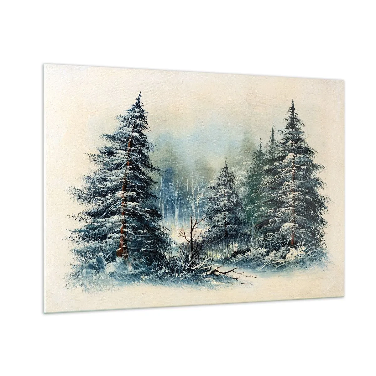 Quadro su vetro - Foresta invernale con alberi innevati contro il cielo - 100x70cm - Pronti al Natale - Decorazione murale moderna per soggiorno e camera da letto ARTTOR