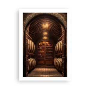 Poster - Elegante cantina con botti di legno - 50x70cm - L'atmosfera della cantina - Decorazione murale moderna per soggiorno e camera da letto ARTTOR