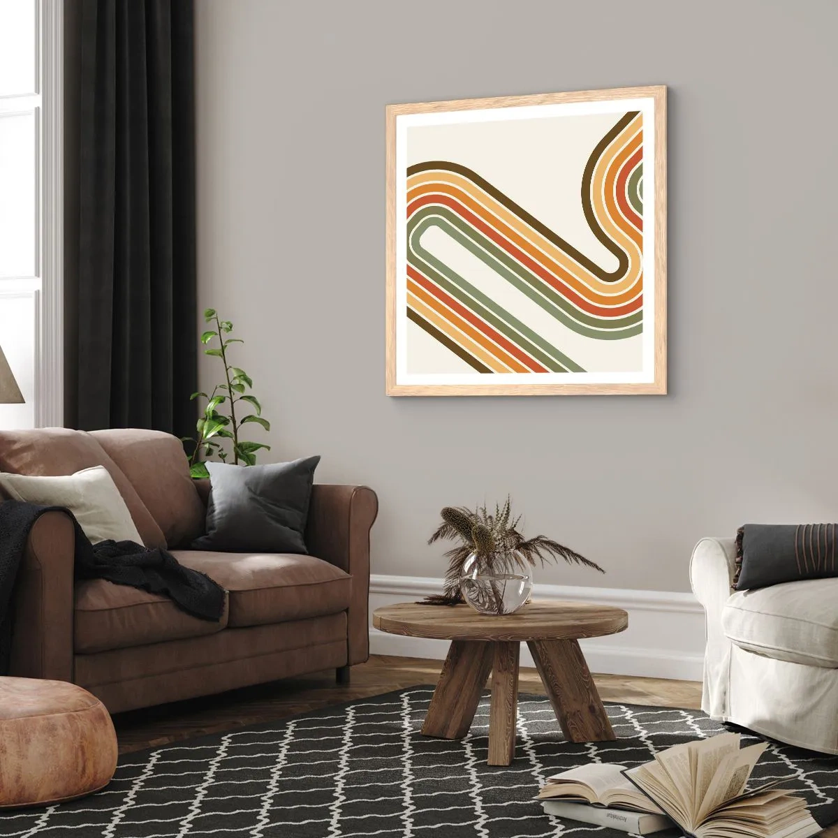 Poster in cornice rovere chiaro - Zig zag fino alla meta - 50x50 cm