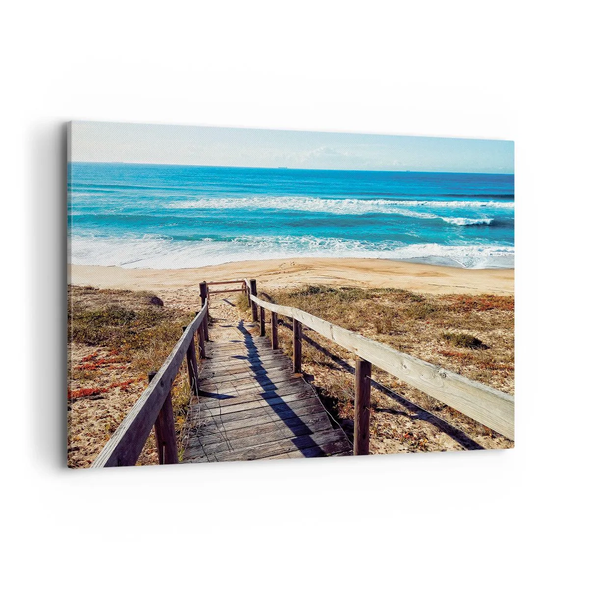 Quadro su tela - Stampe su Tela - Sentiero in legno che conduce alla spiaggia - 120x80cm - Corri! - Decorazione murale moderna per soggiorno e camera da letto ARTTOR