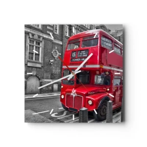 Orologio da parete - Orologio in Vetro - Un autobus rosso a due piani a Londra sullo sfondo di un'architettura classica - 30x30cm - Sempre lo stesso - Decorazione murale moderna per soggiorno e camera da letto ARTTOR