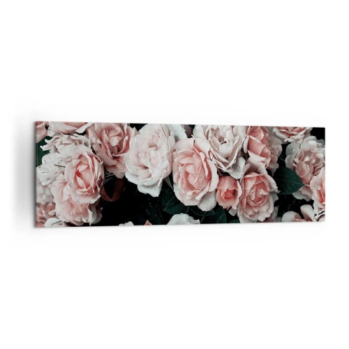 Quadro su tela - Stampe su Tela - Rose rosa su sfondo scuro in una composizione delicata - 160x50cm - Composizione di rose - Decorazione murale moderna per soggiorno e camera da letto ARTTOR