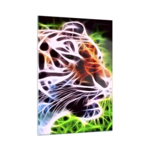 Quadro su vetro - Una tigre dai colori neon e luminosi - 50x70cm - Aura minacciosa - Decorazione murale moderna per soggiorno e camera da letto ARTTOR