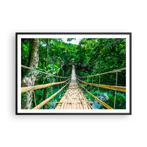 Poster in cornice nera - Un ponte sospeso di bambù immerso nel verde - 100x70cm - Ponte sospeso sopra il verde - Decorazione murale moderna per soggiorno e camera da letto ARTTOR