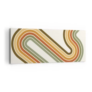 Quadro su tela - Stampe su Tela - Motivo geometrico nei toni del verde, arancione e beige su sfondo chiaro - 120x50cm - Zig zag fino alla meta - Decorazione murale moderna per soggiorno e camera da letto ARTTOR