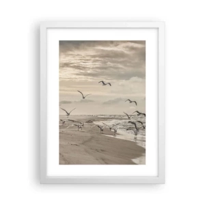 Poster in cornice bianca - Brusio del mare, canto degli uccelli - 30x40 cm