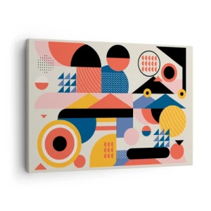 Quadro su tela - Stampe su Tela - Forme geometriche colorate in stile retrò - 70x50cm - Composizione: divertiti - Decorazione murale moderna per soggiorno e camera da letto ARTTOR