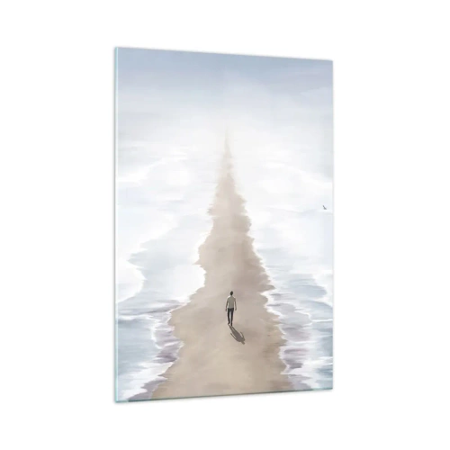 Quadro su vetro - Una figura su una strada solitaria in mezzo a un vasto paesaggio acquatico - 70x100cm - Un futuro luminoso - Decorazione murale moderna per soggiorno e camera da letto ARTTOR