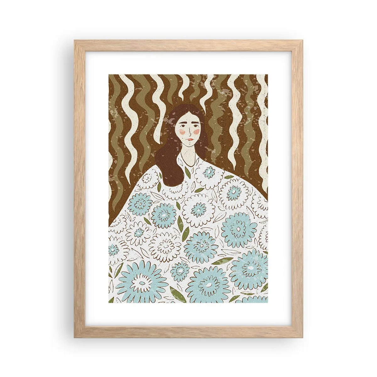 Poster in cornice rovere chiaro - Ritratto con abito a fiori - 30x40 cm