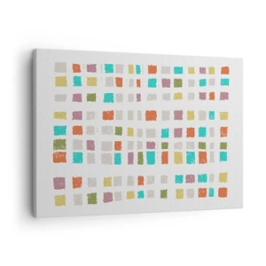 Quadro su tela - Stampe su Tela - Quadrati colorati in una disposizione minimalista su uno sfondo bianco - 70x50cm - Un gioco sconosciuto - Decorazione murale moderna per soggiorno e camera da letto ARTTOR