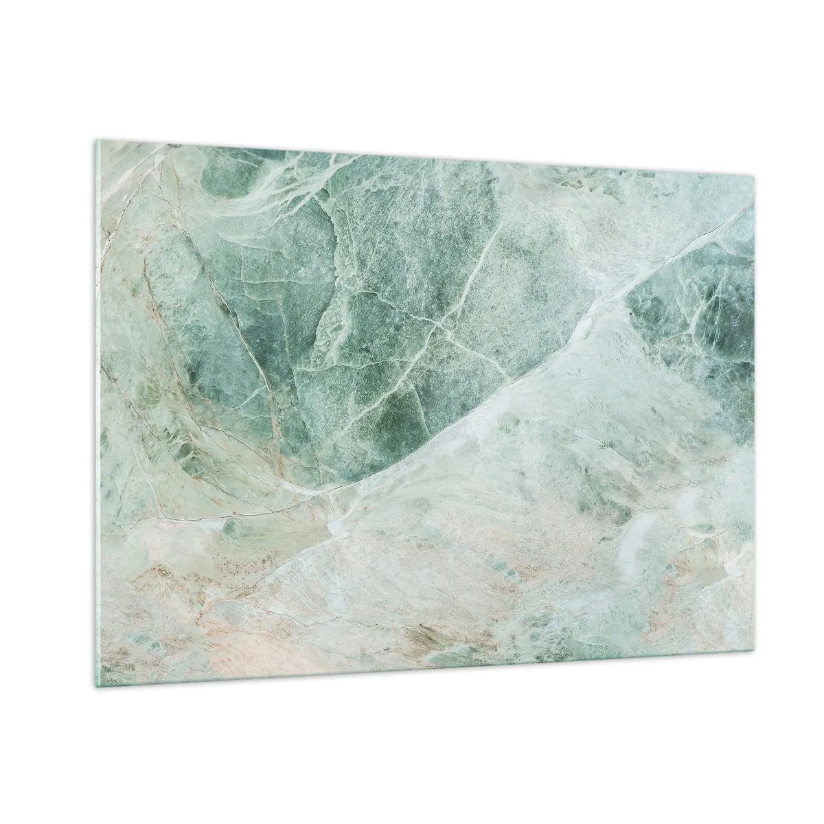 Quadro su vetro - Texture verde-beige che ricorda la pietra naturale - 100x70cm - Il freddo nobile della pietra - Decorazione murale moderna per soggiorno e camera da letto ARTTOR