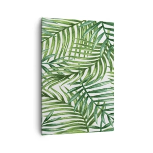 Quadro su tela - Stampe su Tela - Foglie di palma tropicali verdi su sfondo chiaro - 70x100cm - Sotto un baldacchino verde - Decorazione murale moderna per soggiorno e camera da letto ARTTOR
