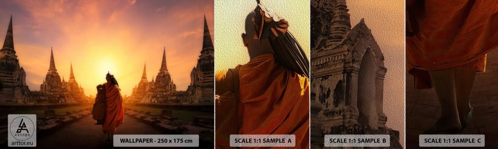 Campione di Fotomurale Premium Sand - In pace per l'eternità - Tailandia, buddismo, Tempio - 100x30 cm