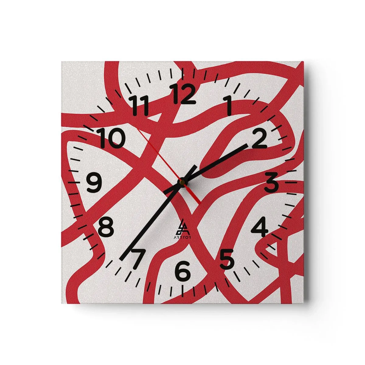Orologio da parete - Orologio in Vetro - Rosso su bianco - 40x40 cm