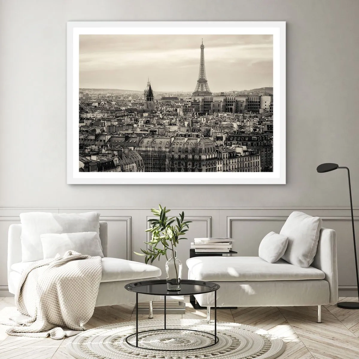 Poster in cornice bianca - Sui tetti di Parigi - 70x50 cm