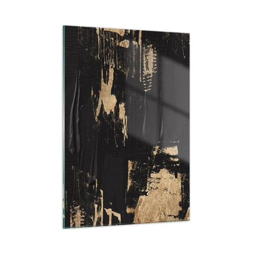 Quadro su vetro - Astrazione nera e oro con una texture simile a una pennellata - 50x70cm - Tracce del contatto - Decorazione murale moderna per soggiorno e camera da letto ARTTOR