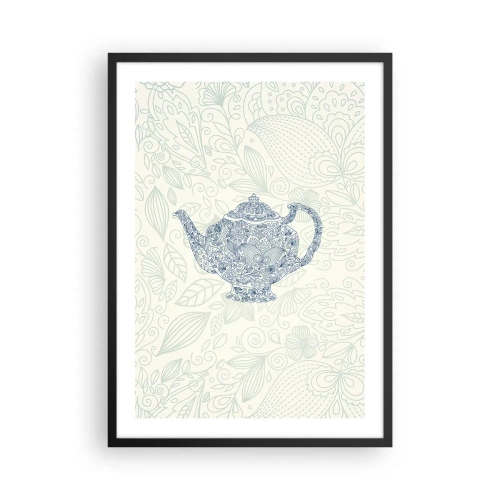Poster in cornice nera - Illustrazione decorativa di una teiera con un motivo delicato su uno sfondo chiaro. - 50x70cm - Magia del tè - Decorazione murale moderna per soggiorno e camera da letto ARTTOR